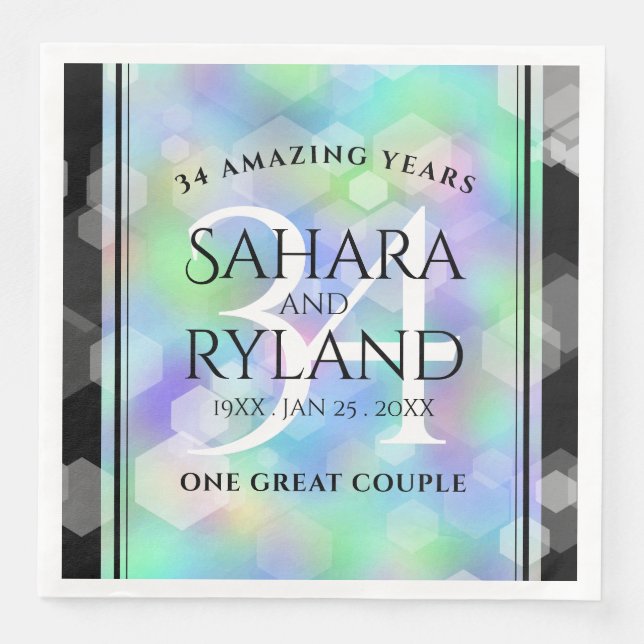 Elegant 34th Opal Wedding Anniversary Celebration Napkin (Front)