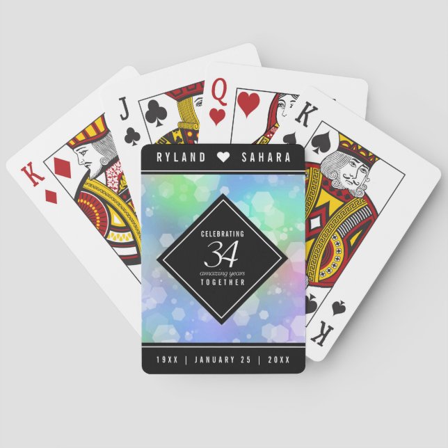 Elegant 34th Opal Wedding Anniversary Celebration Playing Cards (Back)