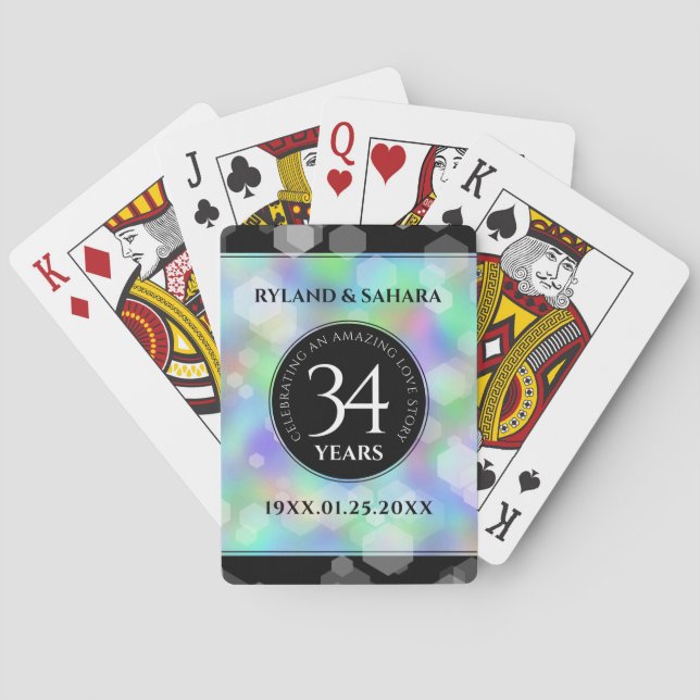 Elegant 34th Opal Wedding Anniversary Celebration Playing Cards (Back)