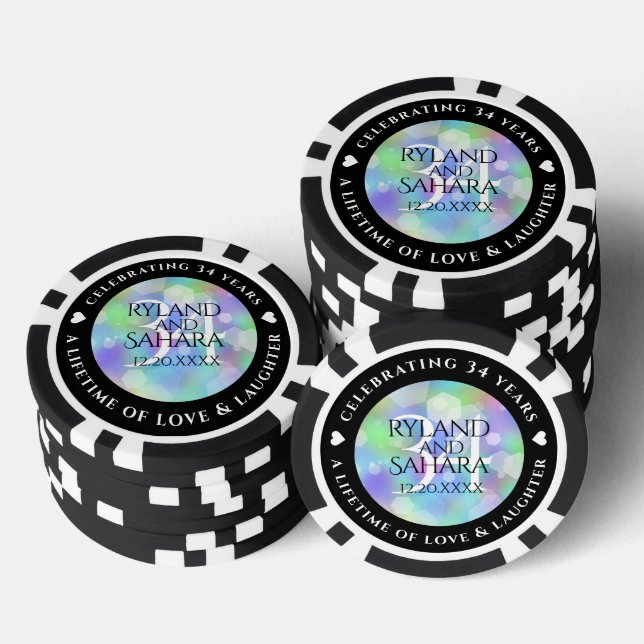 Elegant 34th Opal Wedding Anniversary Celebration Poker Chips (Stack)