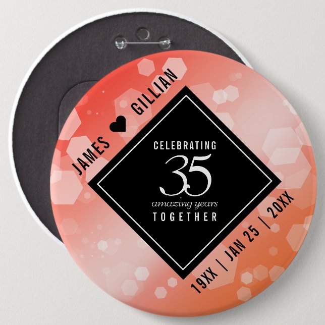 Elegant 35th Coral Wedding Anniversary Celebration 6 Cm Round Badge (Front & Back)