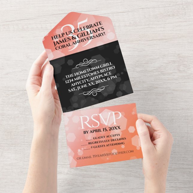 Elegant 35th Coral Wedding Anniversary Celebration All In One Invitation (Tearaway)