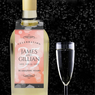 Elegant 35th Coral Wedding Anniversary Celebration Bottle Tag