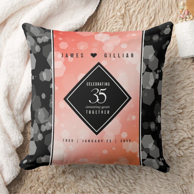 Elegant 35th Coral Wedding Anniversary Celebration Cushion (Blanket)