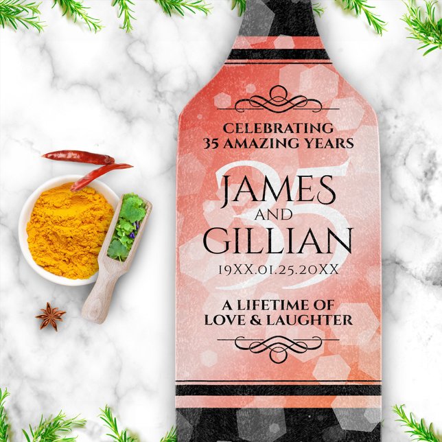 Elegant 35th Coral Wedding Anniversary Celebration Cutting Board (Elegant 35th Coral Wedding Anniversary Paddle Cutting Board Cover Photo.)