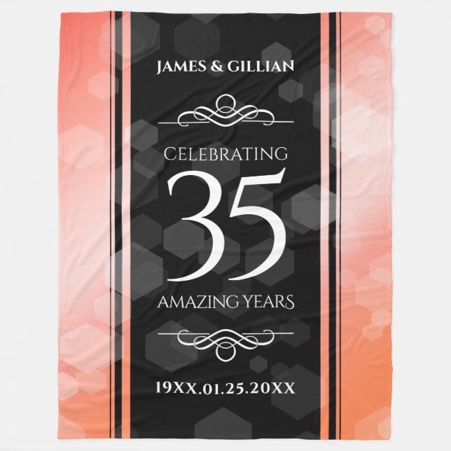 Elegant 35th Coral Wedding Anniversary Celebration Fleece Blanket (Front)