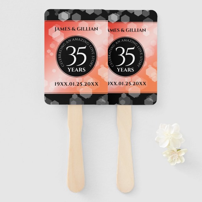 Elegant 35th Coral Wedding Anniversary Celebration Hand Fan (Front and Back)