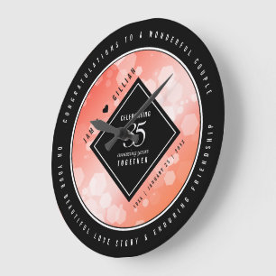 Elegant 35th Coral Wedding Anniversary Celebration Large Clock