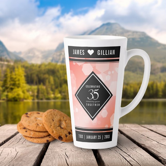 Elegant 35th Coral Wedding Anniversary Celebration Latte Mug (35th Wedding Anniversary Latte Mug Cover Photo)