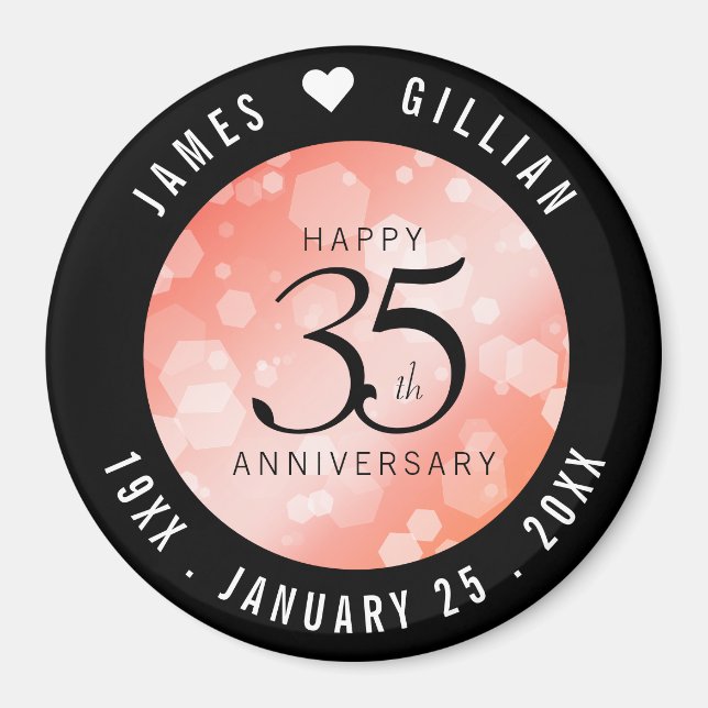 Elegant 35th Coral Wedding Anniversary Celebration Magnet (Front)