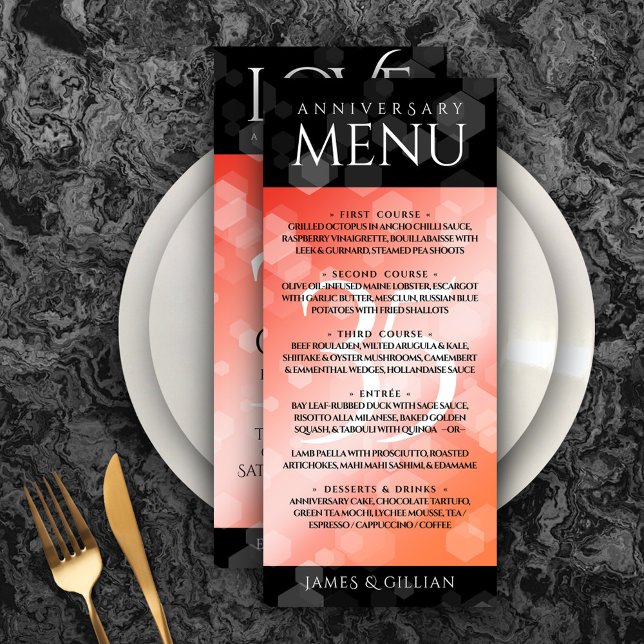 Elegant 35th Coral Wedding Anniversary Celebration Menu (Elegant 35th Coral Wedding Anniversary Menu Rack Card Cover Photo.)