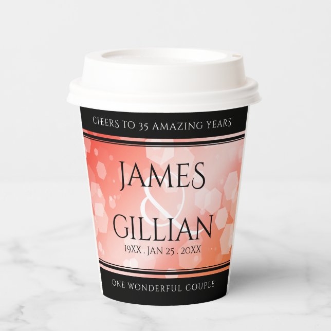 Elegant 35th Coral Wedding Anniversary Celebration Paper Cups (Front)