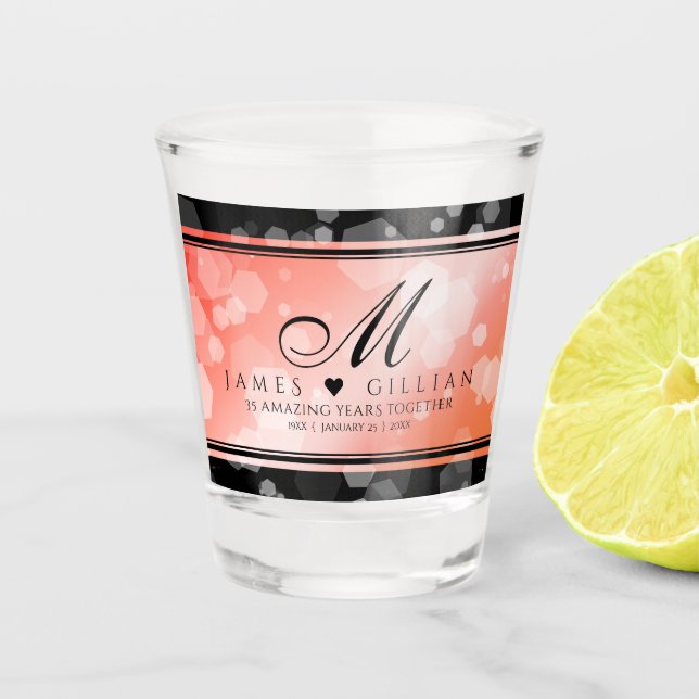 Elegant 35th Coral Wedding Anniversary Celebration Shot Glass (Front)