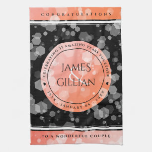 Elegant 35th Coral Wedding Anniversary Celebration Tea Towel