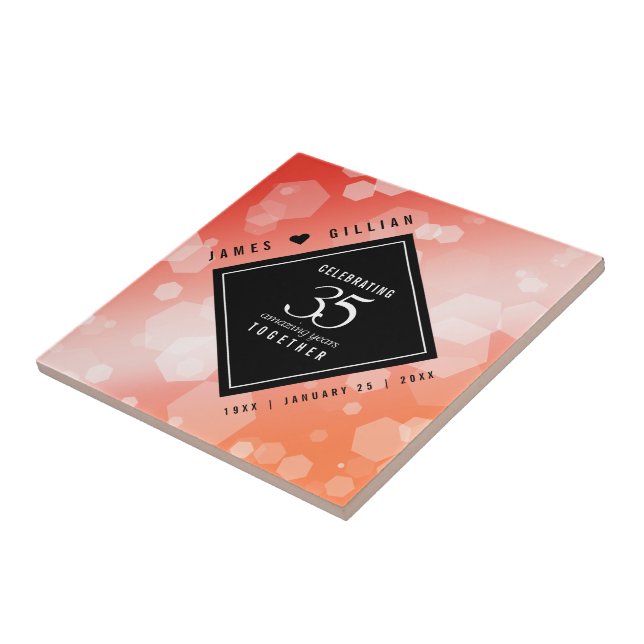 Elegant 35th Coral Wedding Anniversary Celebration Tile (Side)