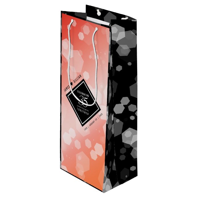 Elegant 35th Coral Wedding Anniversary Celebration Wine Gift Bag (Front Angled)
