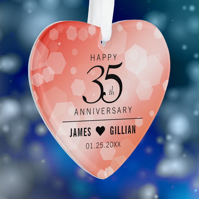 Elegant 35th Coral Wedding Anniversary Ornament (Elegant 35th Coral Wedding Anniversary Acrylic Ornament Cover Photo.)