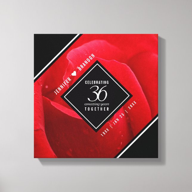 Elegant 36th Rose Wedding Anniversary Celebration Canvas Print (Front)