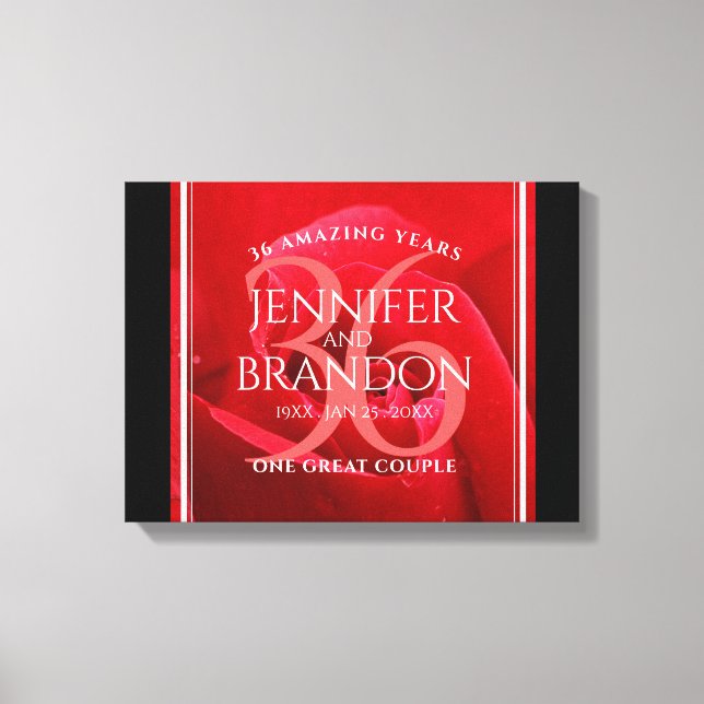 Elegant 36th Rose Wedding Anniversary Celebration Canvas Print (Front)