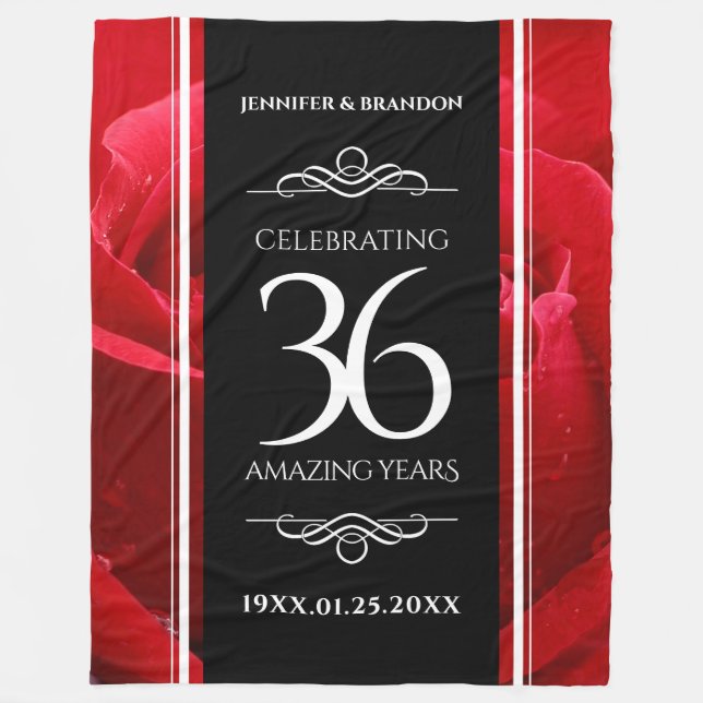 Elegant 36th Rose Wedding Anniversary Celebration Fleece Blanket (Front)