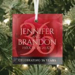 Elegant 36th Rose Wedding Anniversary Celebration Glass Tree Decoration<br><div class="desc">Celebrate the 36th rose wedding anniversary with this commemorative ornament! Elegant white lettering on a romantic red rose background add a memorable touch for this special occasion and extraordinary milestone. Personalise with couple's names,  dates of marriage,  and congratulatory message.

Design © W.H. Sim. See more at zazzle.com/expressionsoccasions</div>