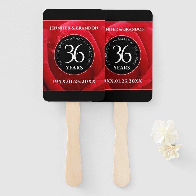 Elegant 36th Rose Wedding Anniversary Celebration Hand Fan (Front and Back)