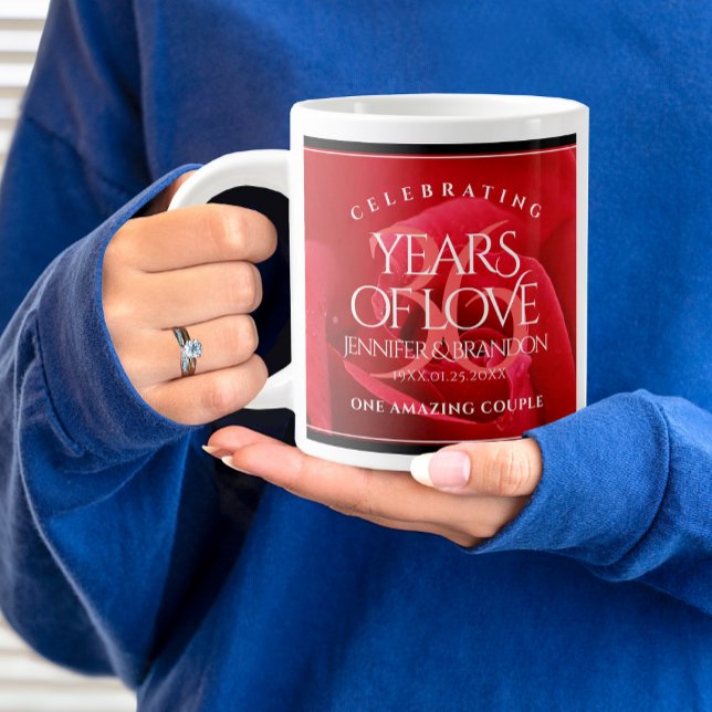 Elegant 36th Rose Wedding Anniversary Celebration Large Coffee Mug (36th Wedding Anniversary Jumbo Mug Cover Photo.)