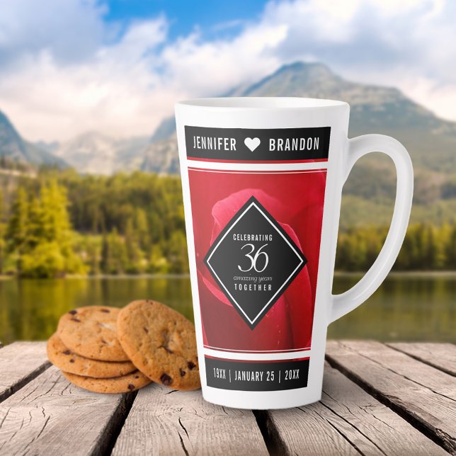 Elegant 36th Rose Wedding Anniversary Celebration Latte Mug (36th Rose Wedding Anniversary Latte Mug Cover Photo.)