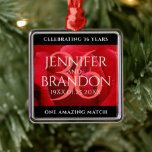 Elegant 36th Rose Wedding Anniversary Celebration Metal Tree Decoration<br><div class="desc">Celebrate the 36th rose wedding anniversary with this commemorative ornament! Elegant white lettering on a romantic red rose background add a memorable touch for this special occasion and extraordinary milestone. Personalise with couple's names,  wedding dates,  and congratulatory messages.

Design © W.H. Sim. See more at zazzle.com/expressionsoccasions</div>