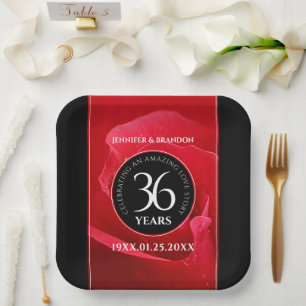 Elegant 36th Rose Wedding Anniversary Celebration Paper Plate