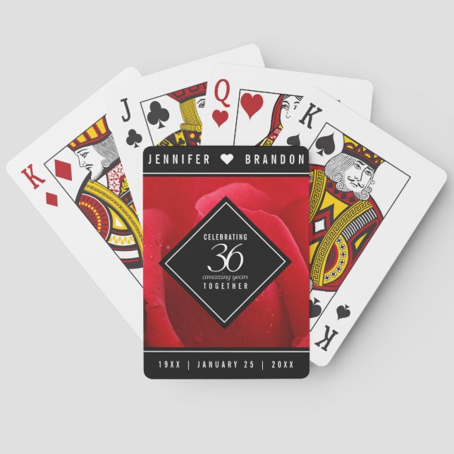 Elegant 36th Rose Wedding Anniversary Celebration Playing Cards (Back)