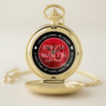 Elegant 36th Rose Wedding Anniversary Celebration Pocket Watch<br><div class="desc">Celebrate their 36th rose wedding anniversary with this stylish commemorative pocket watch! Elegant white lettering on a romantic red rose background add a memorable touch for this special occasion and extraordinary milestone. Customise with couple's names, anniversary date, and up to 2 lines of messaging. Design © W.H. Sim. See more...</div>