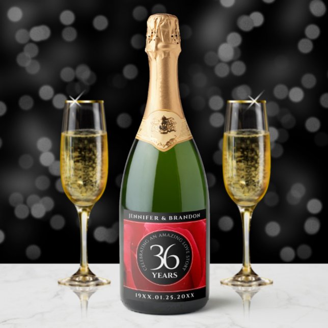 Elegant 36th Rose Wedding Anniversary Celebration Sparkling Wine Label (Creator Uploaded)