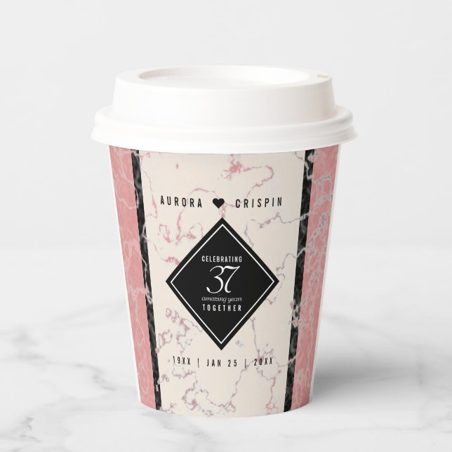 Elegant 37th Alabaster Wedding Anniversary Paper Cups (Front)