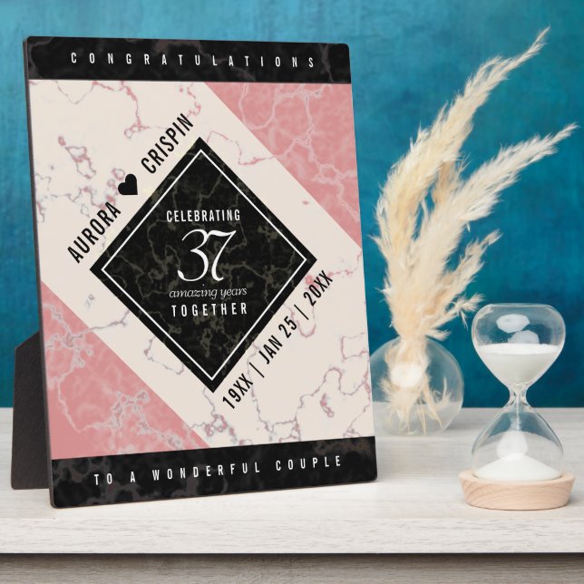 Elegant 37th Alabaster Wedding Anniversary Plaque (Side)