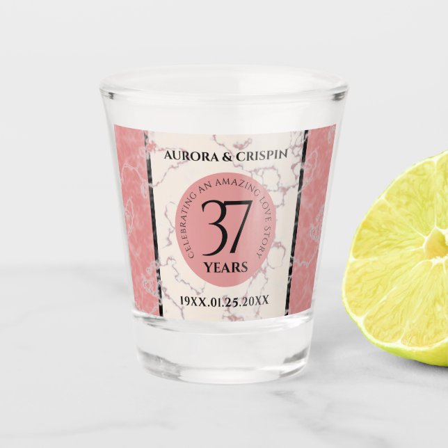 Elegant 37th Alabaster Wedding Anniversary Shot Glass (Front)