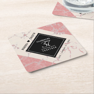 Elegant 37th Alabaster Wedding Anniversary Square Paper Coaster