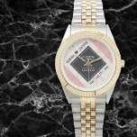 Elegant 37th Alabaster Wedding Anniversary Watch<br><div class="desc">Celebrate the 37th alabaster wedding anniversary and a love that stands the test of time with this stylish watch! Elegant black and white lettering on a creamy, fine-grained white and rose gold marbled background add a memorable touch for this special occasion and extraordinary milestone. Personalise with the couple's names and...</div>