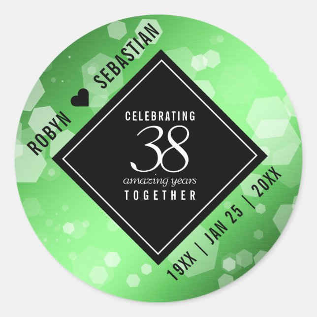 Elegant 38th Emerald Wedding Anniversary Classic Round Sticker (Front)