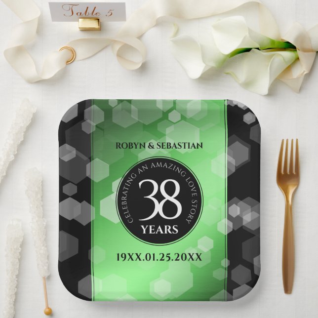 Elegant 38th Emerald Wedding Anniversary Paper Plate (Wedding)