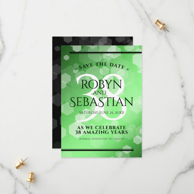 Elegant 38th Emerald Wedding Anniversary Save The Date (Front/Back In Situ)