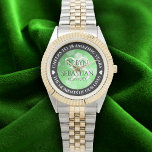Elegant 38th Emerald Wedding Anniversary Watch<br><div class="desc">Celebrate the 38th emerald wedding anniversary with this commemorative watch! Elegant lettering with hexagonal confetti on an emerald green background add a memorable touch for this special occasion and extraordinary milestone. Customise with couple's names,  dates of marriage,  and congratulatory messages.

Design © W.H. Sim. See more at zazzle.com/expressionsoccasions</div>