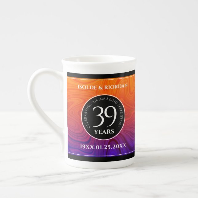 Elegant 39th Agate Wedding Anniversary Celebration Bone China Mug (Left)