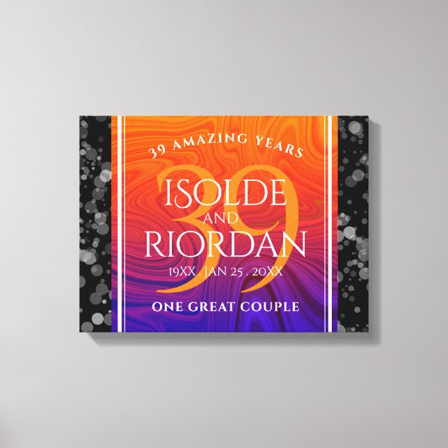 Elegant 39th Agate Wedding Anniversary Celebration Canvas Print (Front)