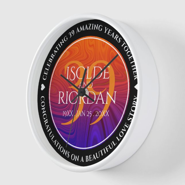 Elegant 39th Agate Wedding Anniversary Celebration Clock (Angle)