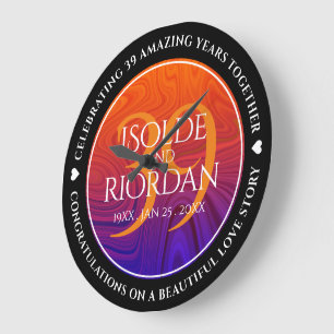 Elegant 39th Agate Wedding Anniversary Celebration Large Clock