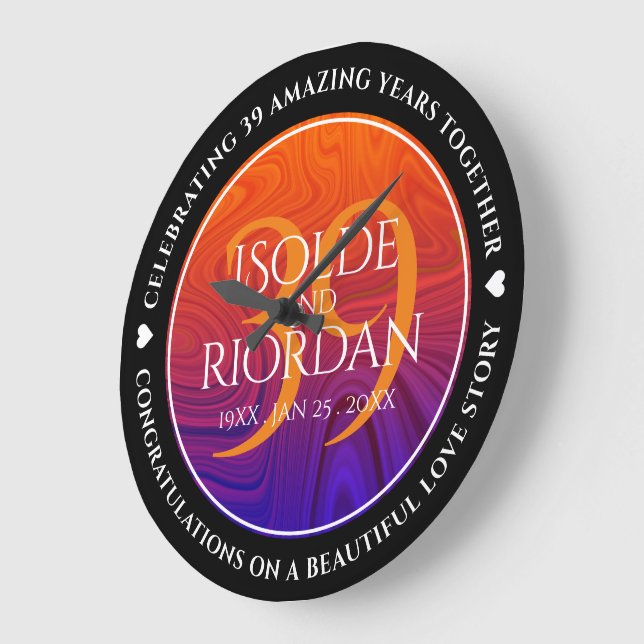 Elegant 39th Agate Wedding Anniversary Celebration Large Clock (Angle)