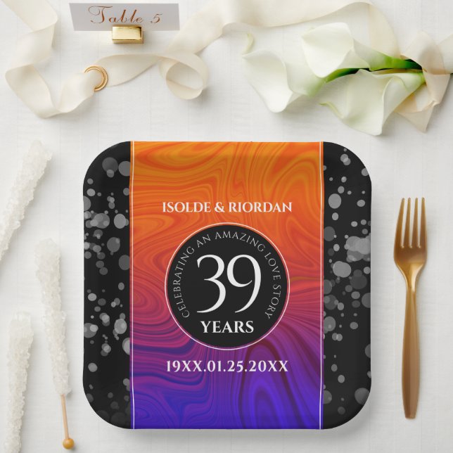 Elegant 39th Agate Wedding Anniversary Celebration Paper Plate (Wedding)