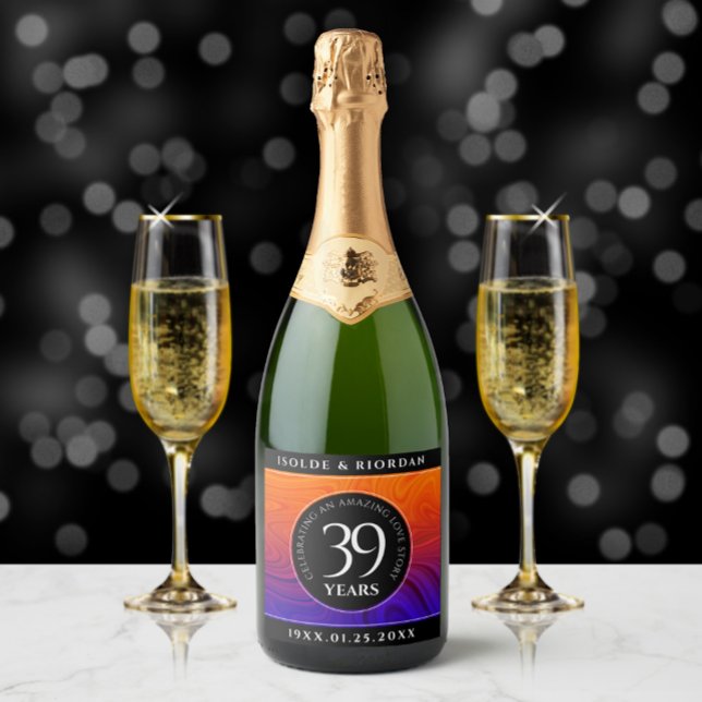 Elegant 39th Agate Wedding Anniversary Celebration Sparkling Wine Label (Creator Uploaded)