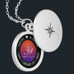 Elegant 39th Agate Wedding Anniversary Locket Necklace<br><div class="desc">Commemorate the 39th wedding anniversary with this elegant locket! Elegant black and white lettering on a swirling, burnt orange to deep purple background add a memorable touch for this special occasion and extraordinary milestone. Customise with the happy couple's names, and dates for their agate anniversary. Design © W.H. Sim, All...</div>